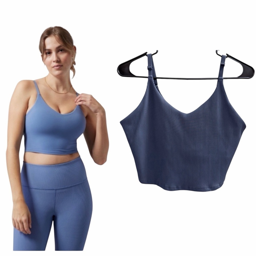 ATHLETA Elation V-Neck Long Line Bra Blue Size Large
